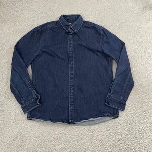 H&M Denim‎ Shirt Men M Blue Dark Wash Long Sleeve Button Down